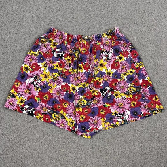 Vtg 90s Looney Tunes Tweety Sylvester Floral Elastic High Waist Shorts XS/S - Picture 1 of 6